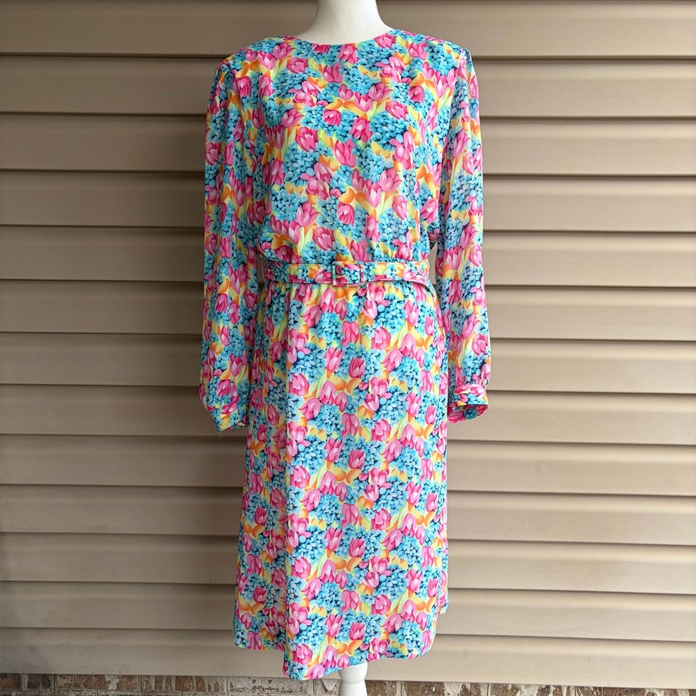 •Katie Lewis• Vintage Belted Floral Midi Dress - Size 18